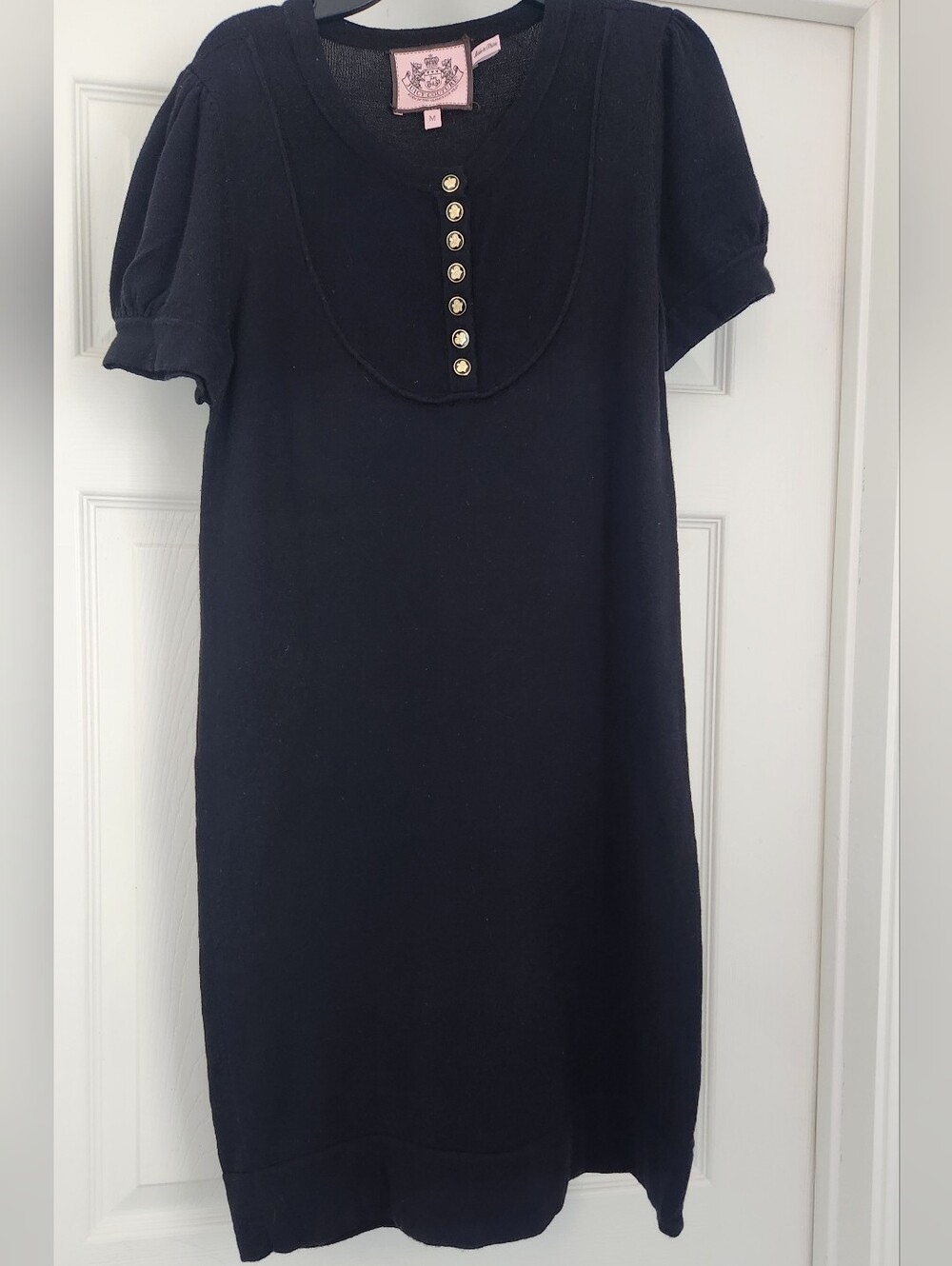 Juicy Couture Knit Midi Dress in Black With Gold Buttons, Size M, EUC